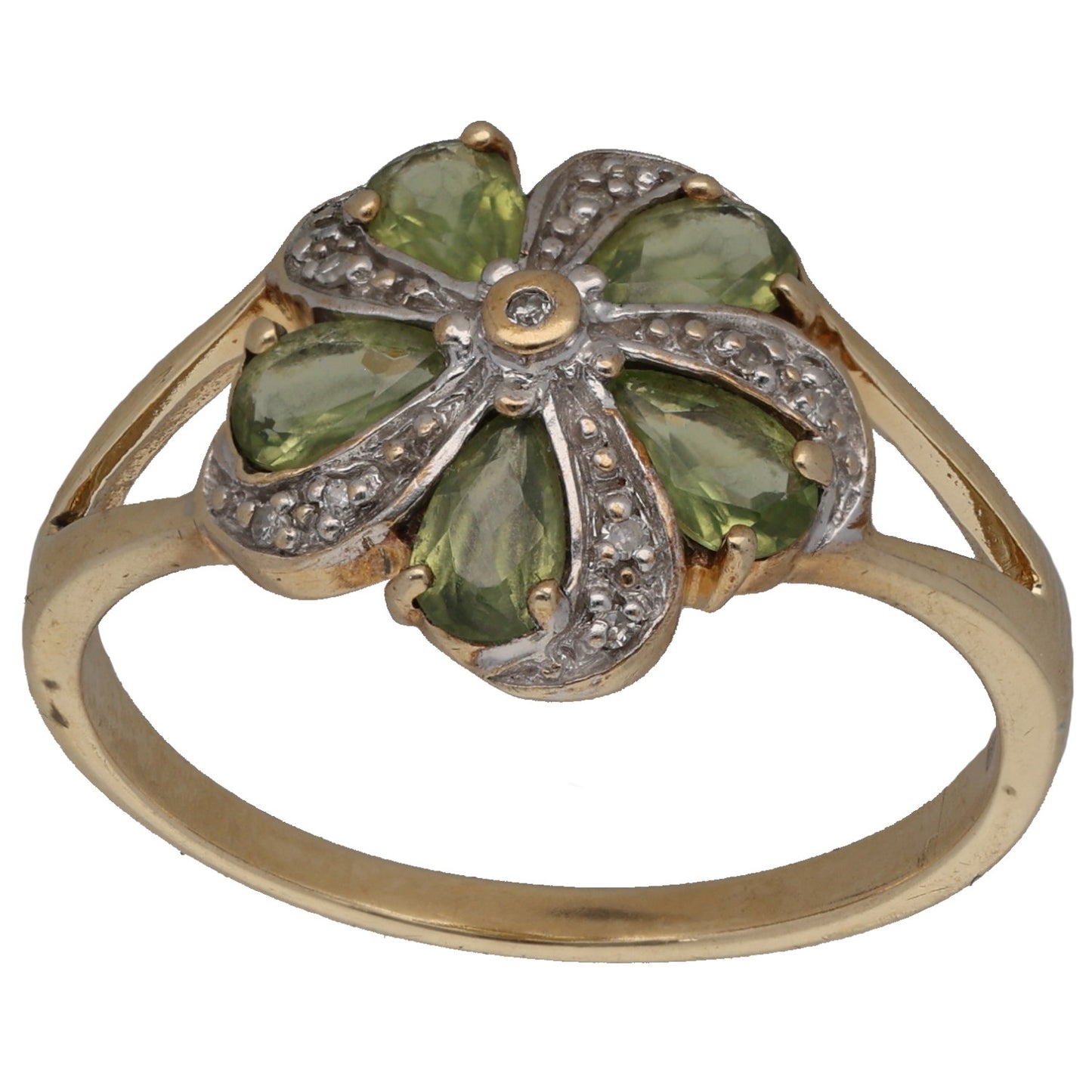 9ct Gold Peridot & 0.055ct Diamond Dress/Cocktail Ring Size Q