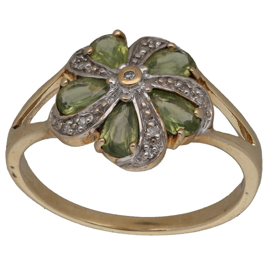 9ct Gold Peridot & 0.055ct Diamond Dress/Cocktail Ring Size Q