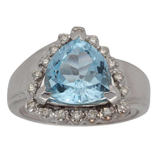 9ct White Gold 0.18ct Diamond & Topaz Dress/Cocktail Ring Size N