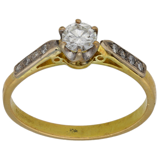 18ct Gold 0.40ct Diamond Solitaire Ring With Accent Stones Size P