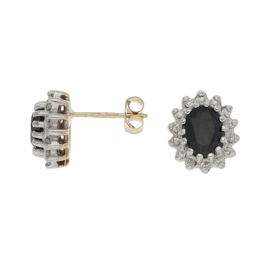 9ct Gold Sapphire & 0.16ct Diamond Dress/Cocktail Earrings
