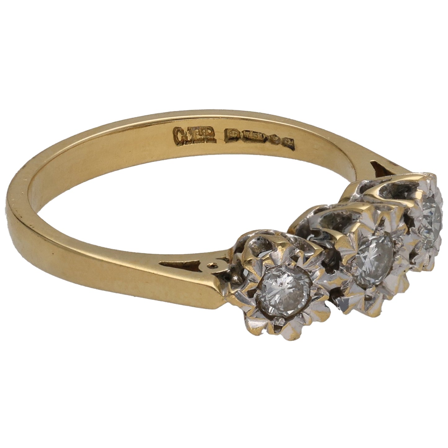18ct Gold 0.25ct Diamond Trilogy Ring Size L