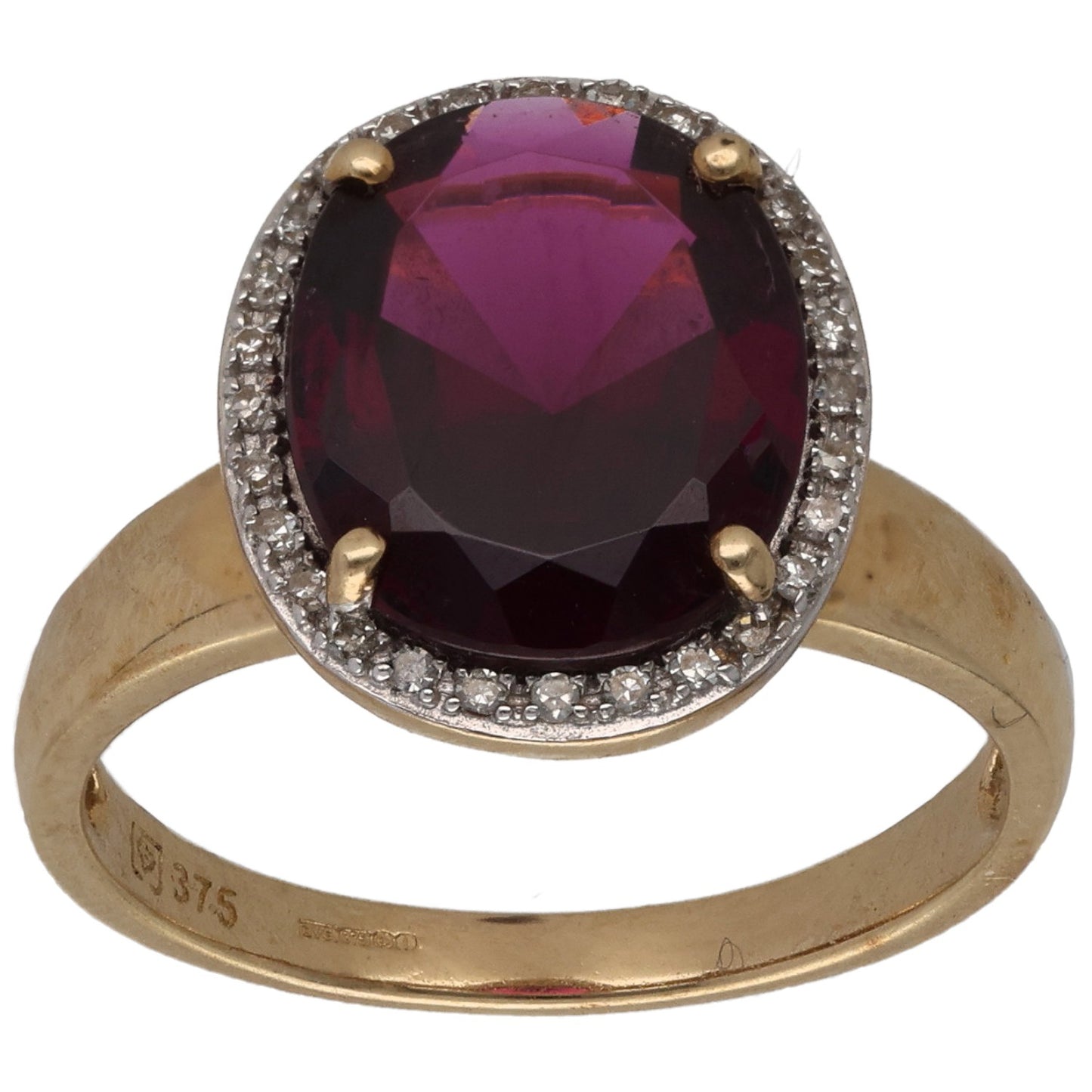 9ct Gold Garnet & 0.13ct Diamond Dress/Cocktail Ring Size P