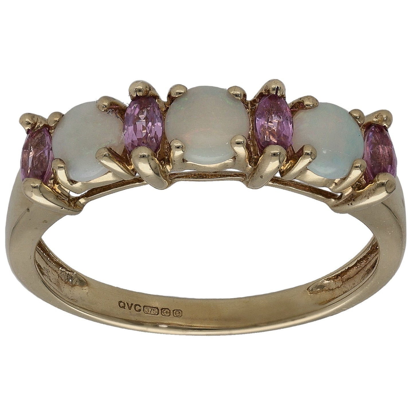 9ct Gold Opal & Sapphire Half Eternity Ring Size O