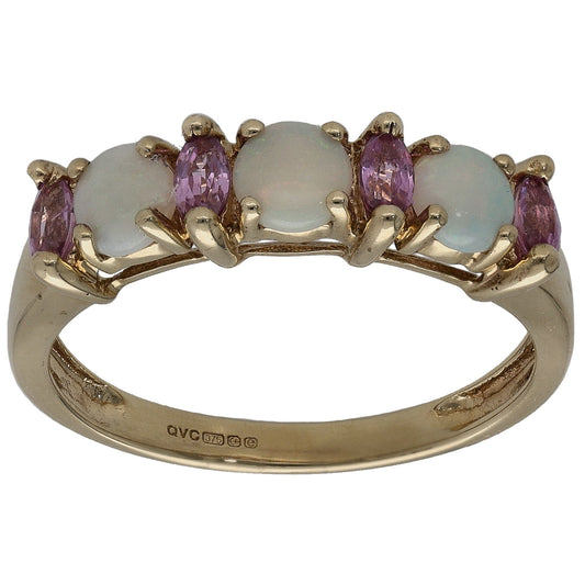 9ct Gold Opal & Sapphire Half Eternity Ring Size O