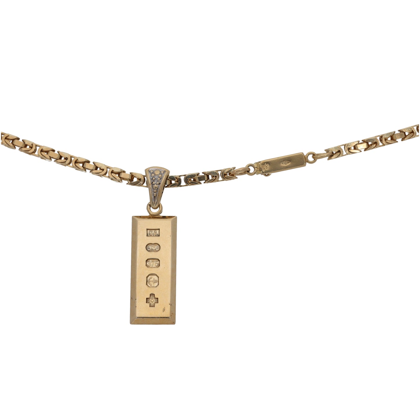 9ct Gold 0.01ct Diamond Ingot Pendant With Chain