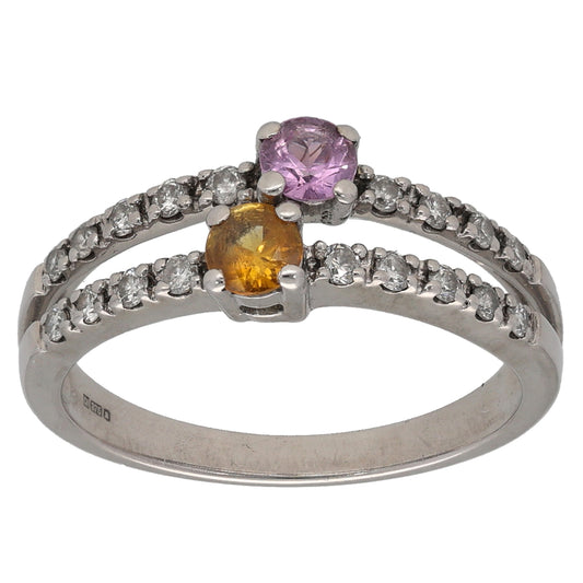 9ct White Gold Sapphire & 0.18ct Diamond Dress/Cocktail Ring Size L