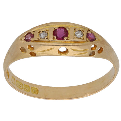 18ct Gold 0.02ct Diamond & Ruby A&V Stone Set Ring Size N