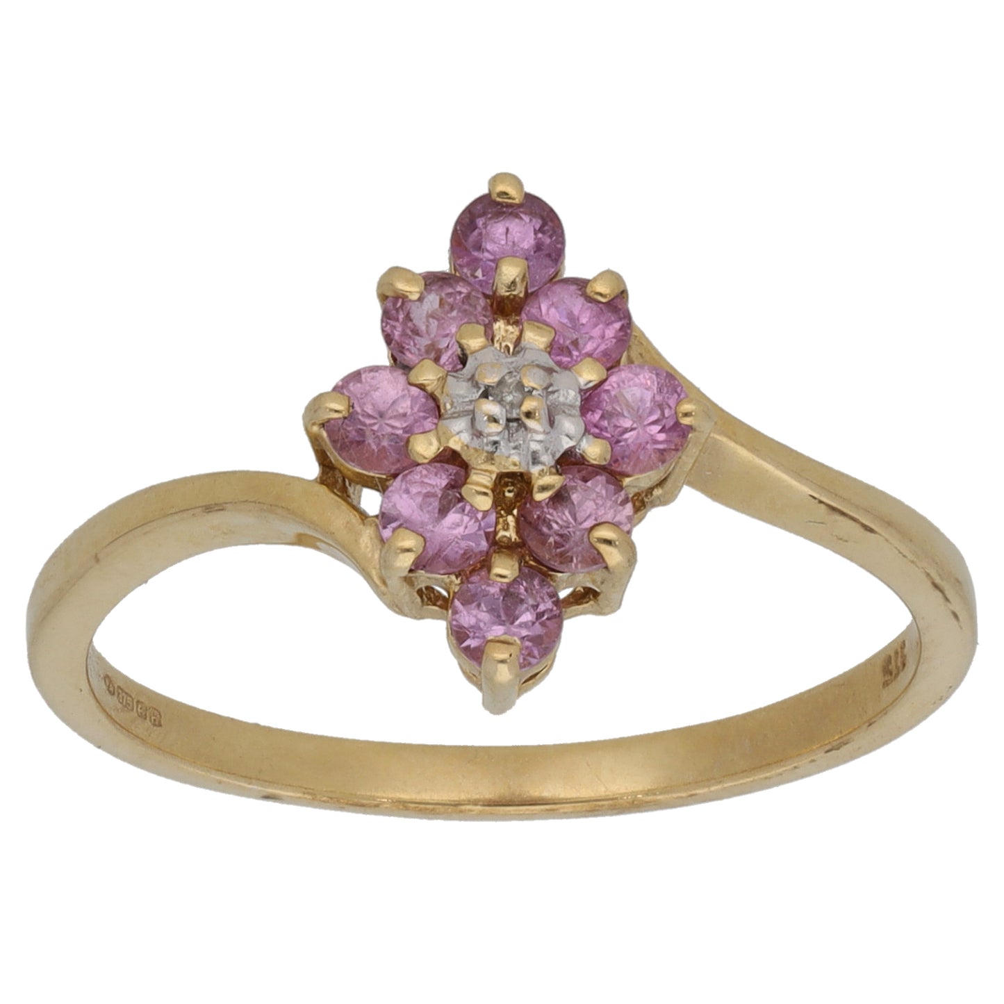 9ct Gold Sapphire & 0.005ct Diamond Dress/Cocktail Ring Size P