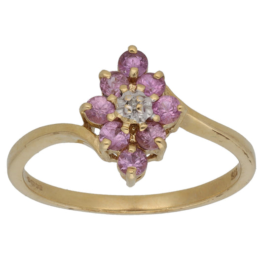 9ct Gold Sapphire & 0.005ct Diamond Dress/Cocktail Ring Size P