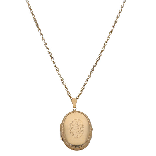 9ct Gold Patterned Locket Pendant With Chain