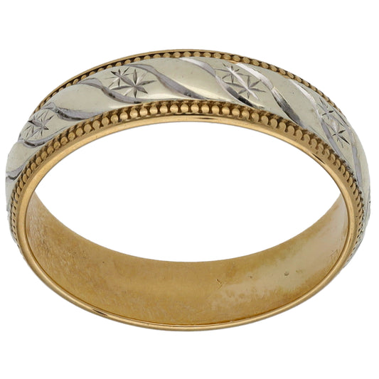 9ct Bi-Colour Gold Patterned Wedding Ring Size L