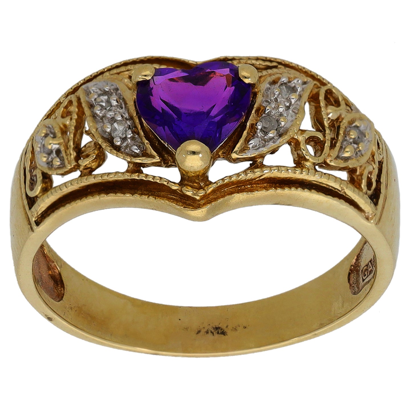 9ct Gold 0.09ct Diamond & Amethyst Alternative Ring Size P
