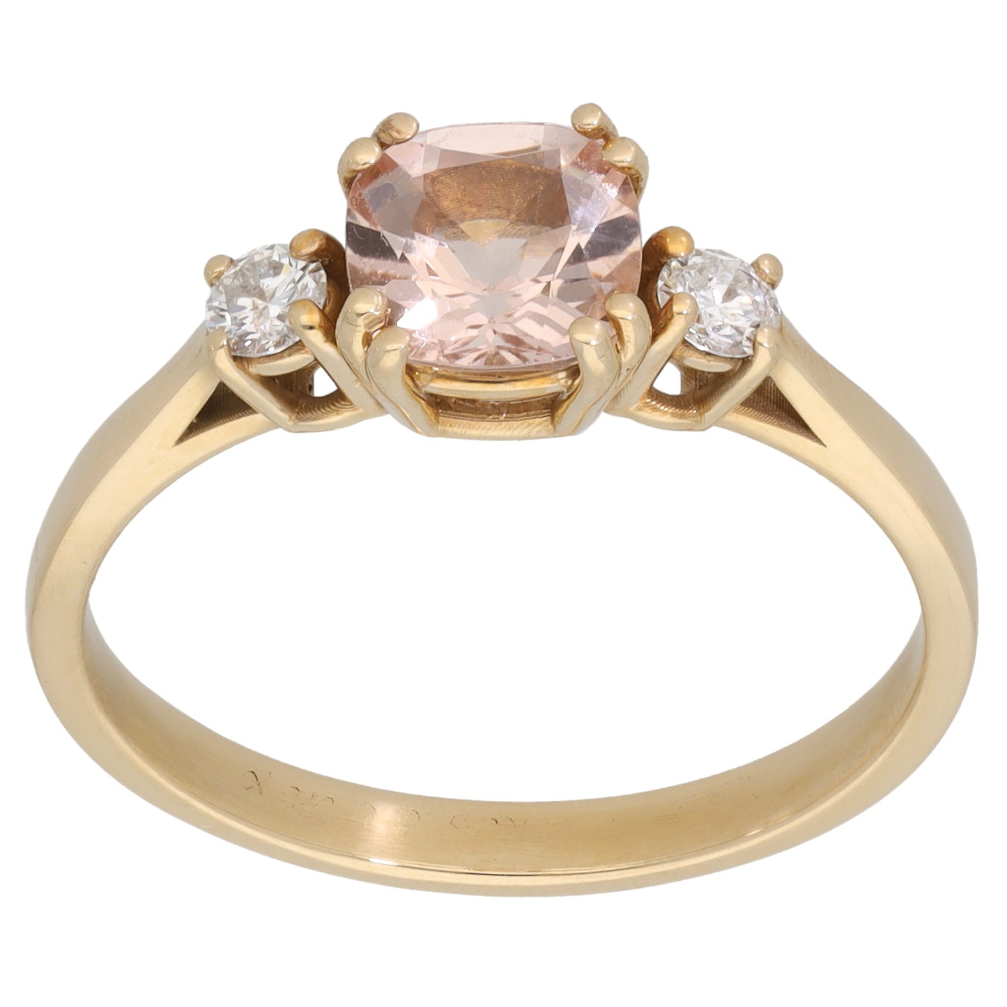 9ct Gold Morganite & 0.20ct Diamond Trilogy Ring Size V