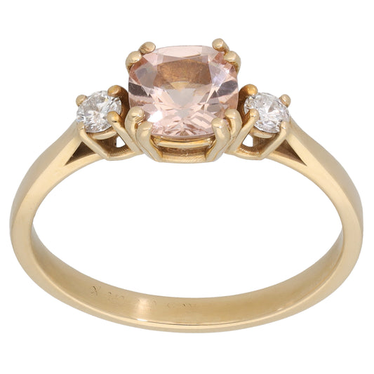 9ct Gold Morganite & 0.20ct Diamond Trilogy Ring Size V