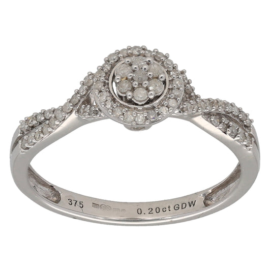 9ct White Gold 0.20ct Diamond Cluster Ring Size N