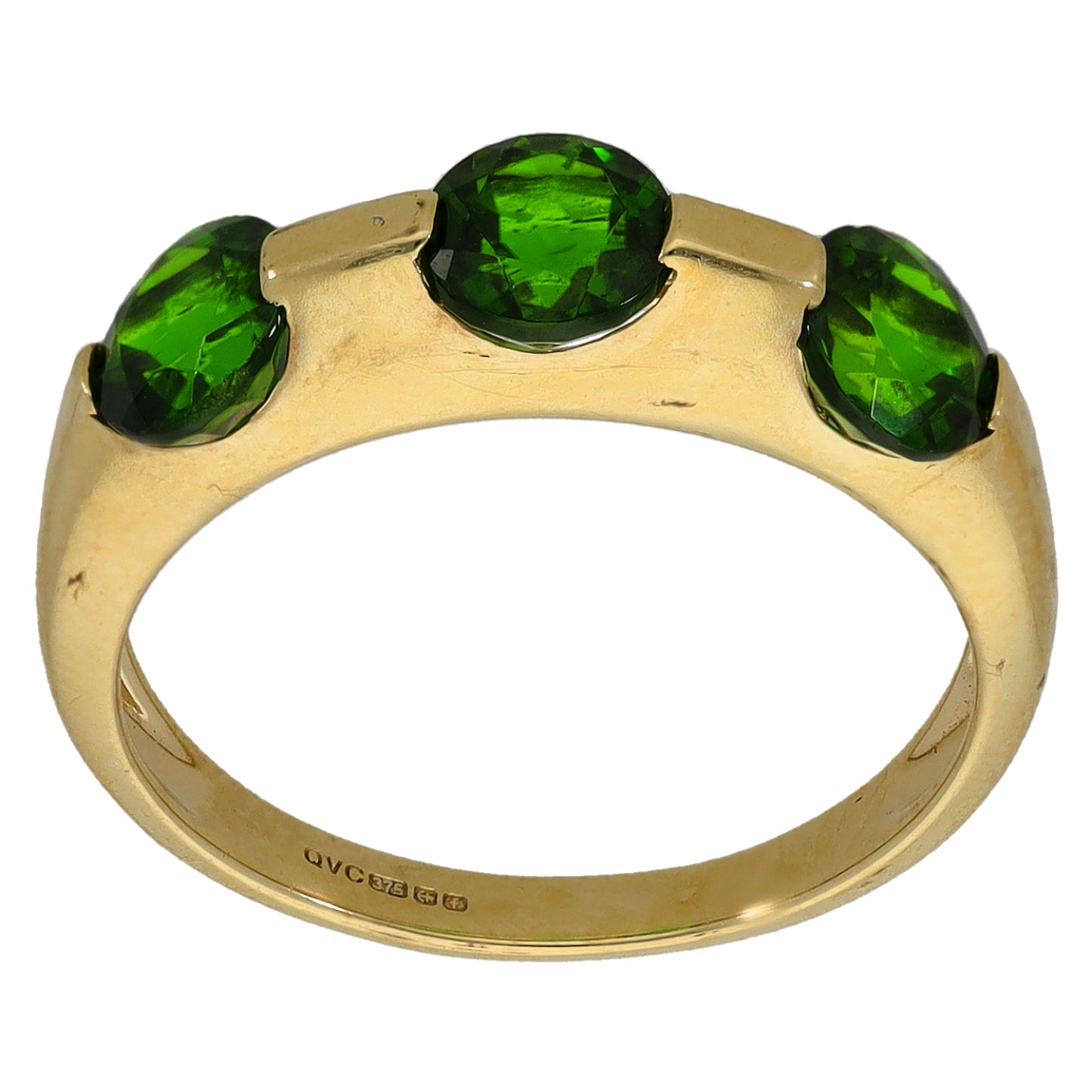 9ct Gold Diopside Three Stone Ring Size N