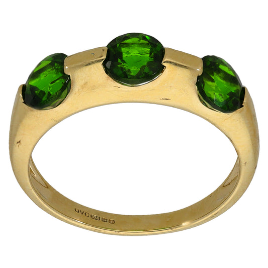 9ct Gold Diopside Three Stone Ring Size N