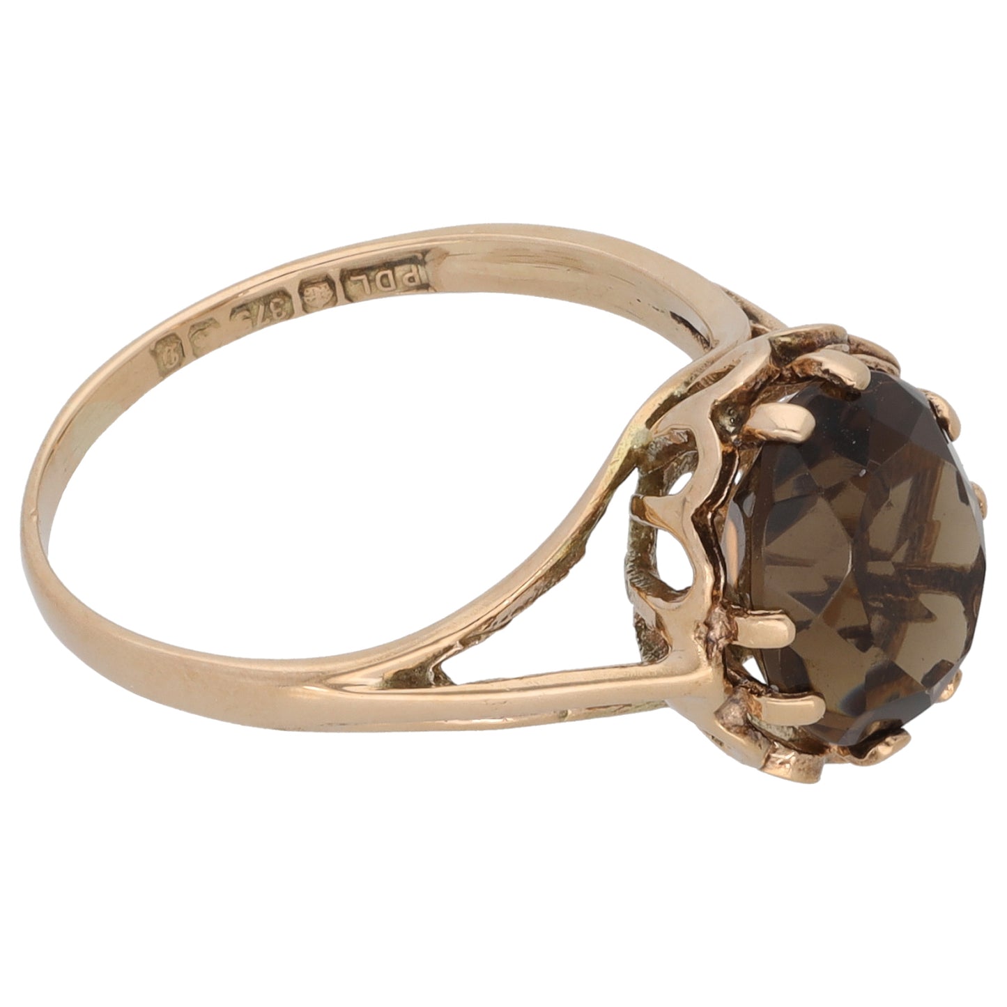 9ct Gold Smoky Quartz Single Stone Ring Size M