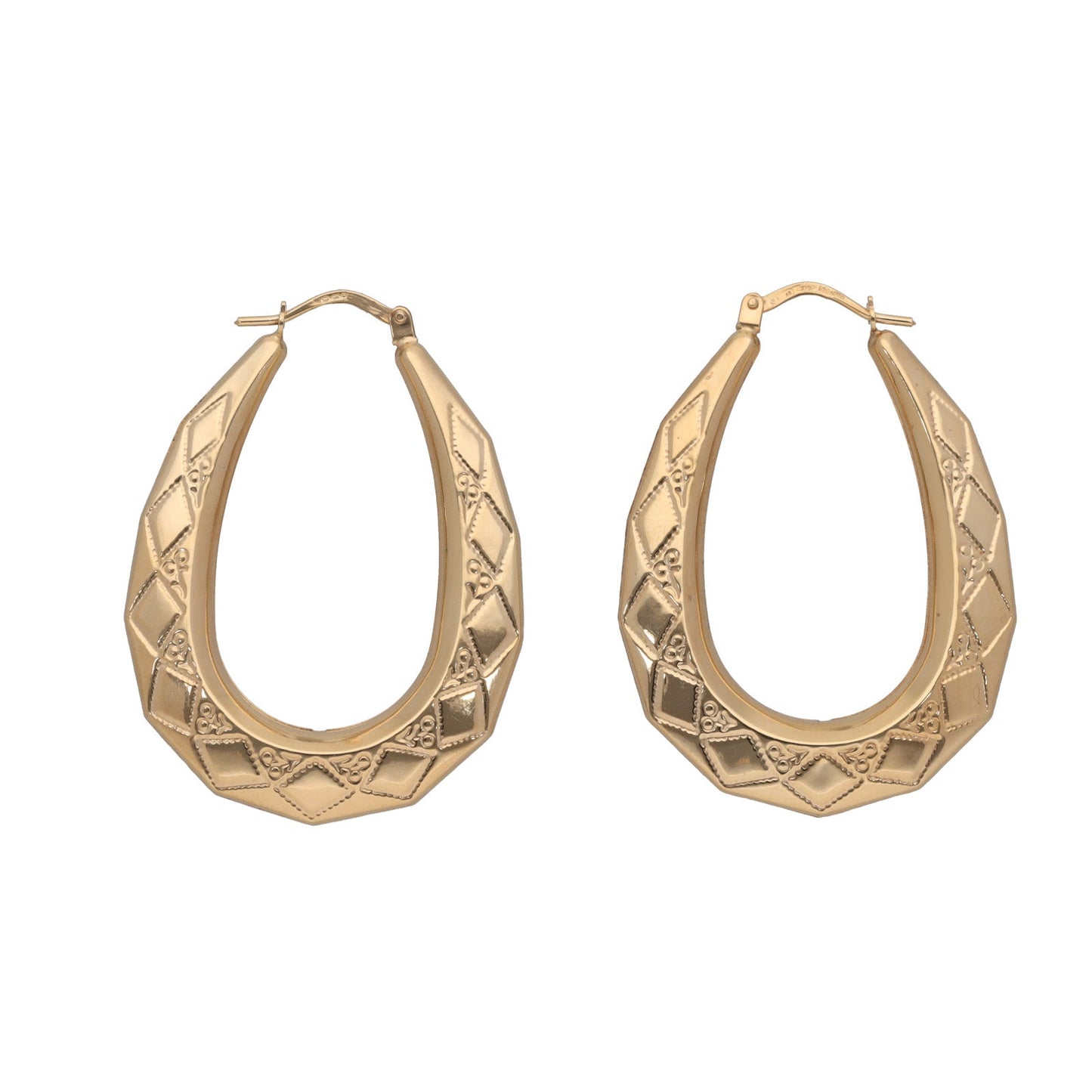 9ct Gold Fancy Patterned Oval Earrings