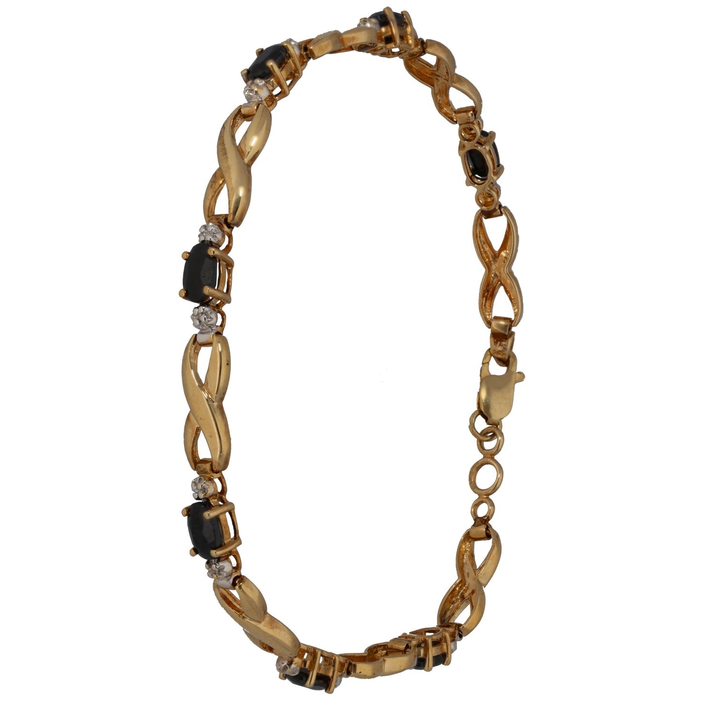 9ct Gold Sapphire & 0.07ct Diamond Fancy Stone Set Bracelet