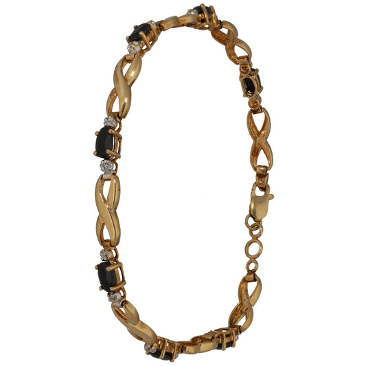 9ct Gold Sapphire & 0.07ct Diamond Fancy Stone Set Bracelet