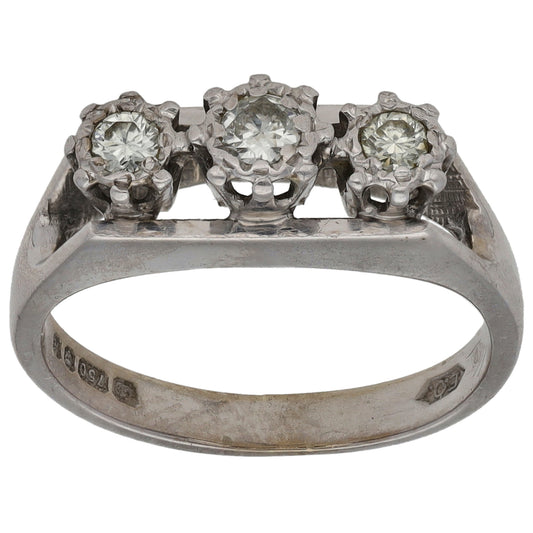 18ct White Gold 0.17ct Diamond Trilogy Ring Size K