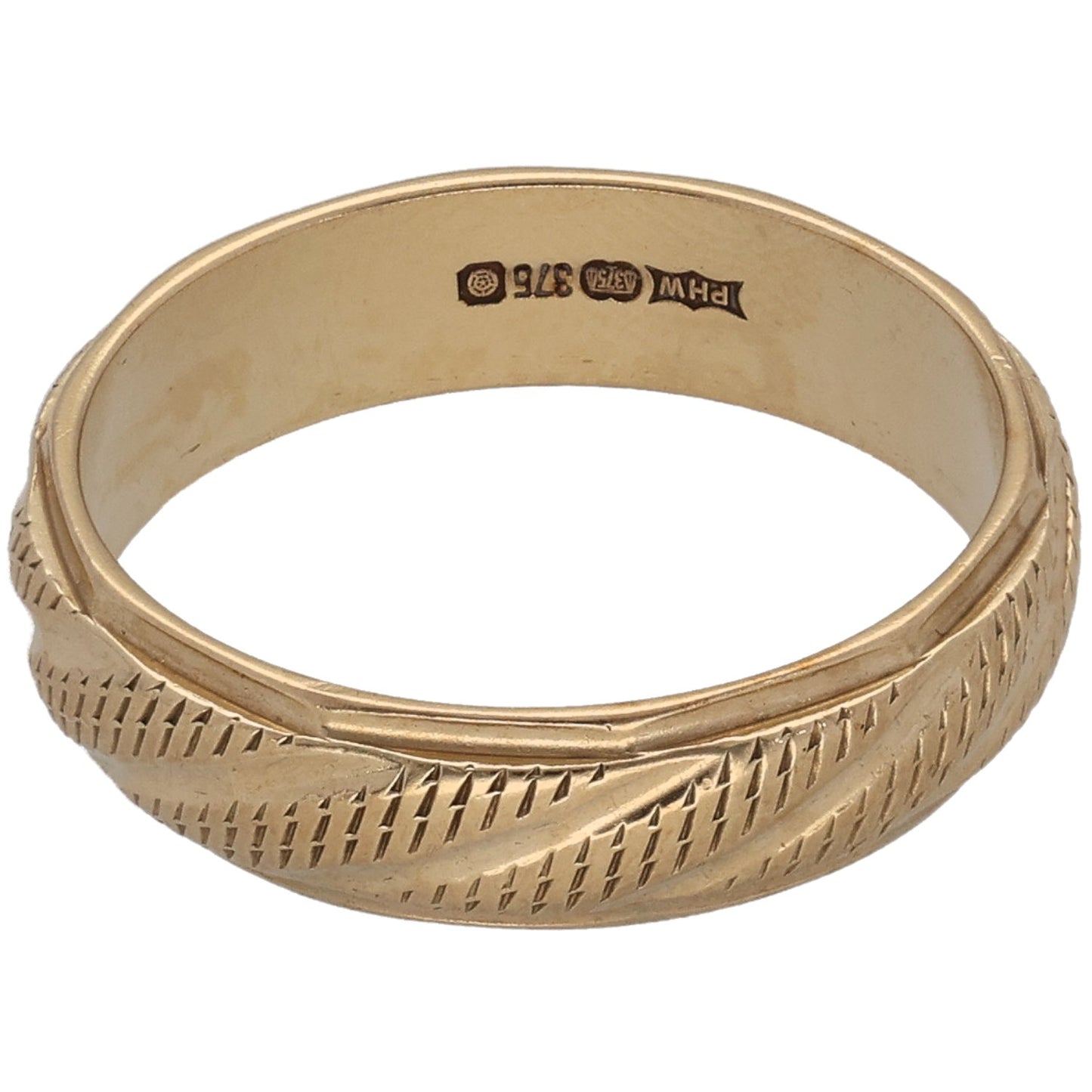 9ct Gold Patterned Wedding Ring Size M