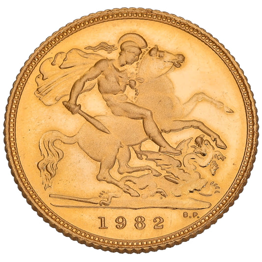 22ct Gold Queen Elizabeth II Half Sovereign Coin 1982