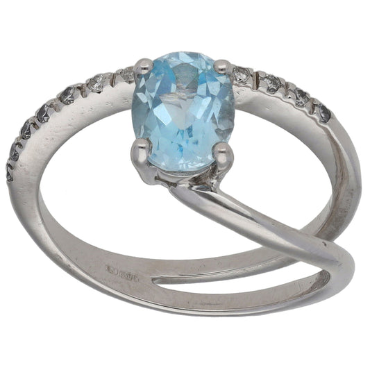 18ct White Gold Topaz & 0.13ct Diamond Dress/Cocktail Ring Size N