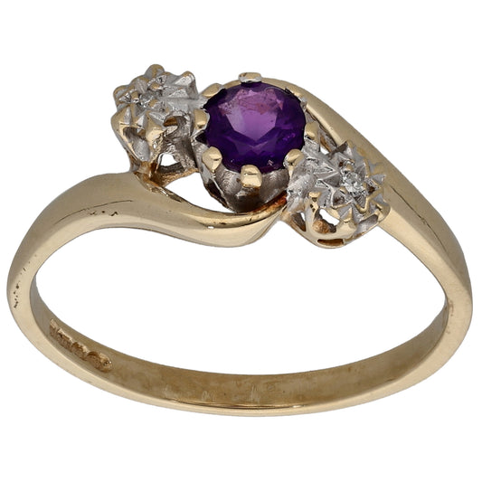 18ct Gold Amethyst & 0.02ct Round Diamond Trilogy Ring Size M