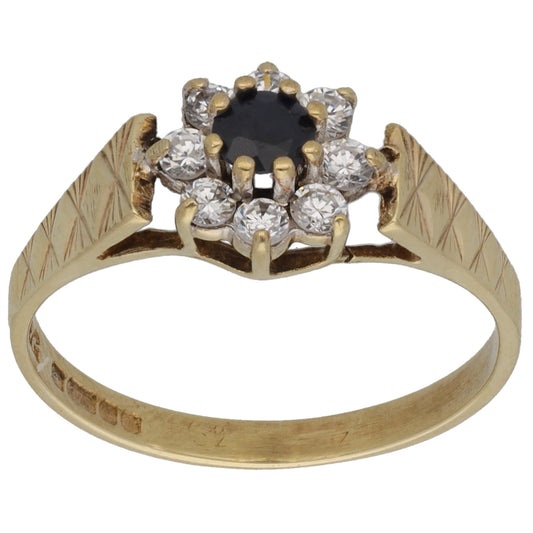 9ct Gold Sapphire & Imitation Gems Dress/Cocktail Ring Size M