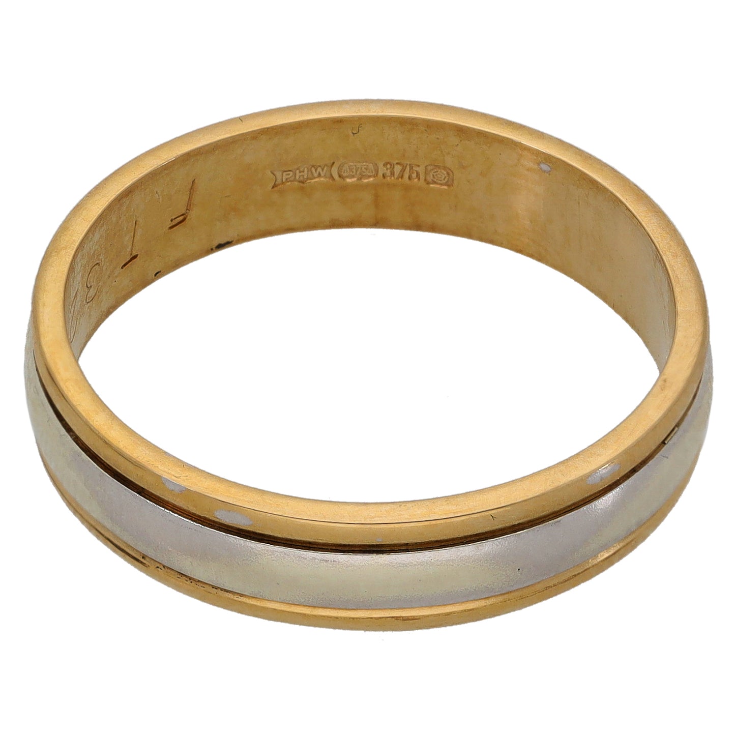 9ct Bi-Colour Gold Patterned Wedding Ring Size U