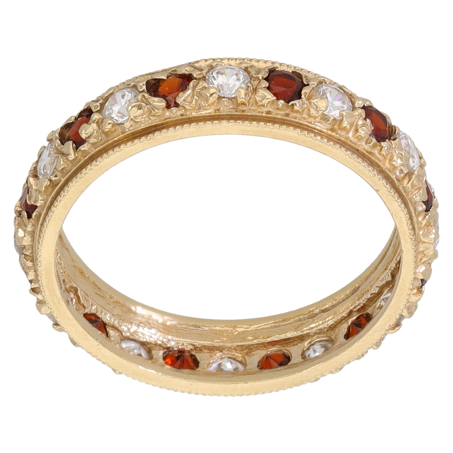 9ct Gold Garnet & Cubic Zirconia Half Eternity Ring Size N