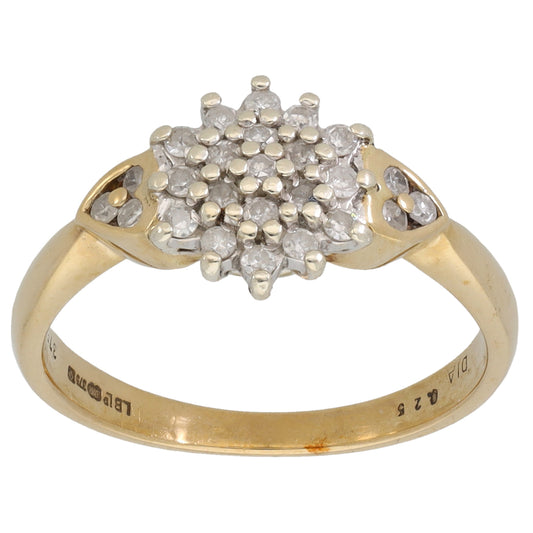 9ct Gold 0.25ct Diamond Cluster Ring Size M