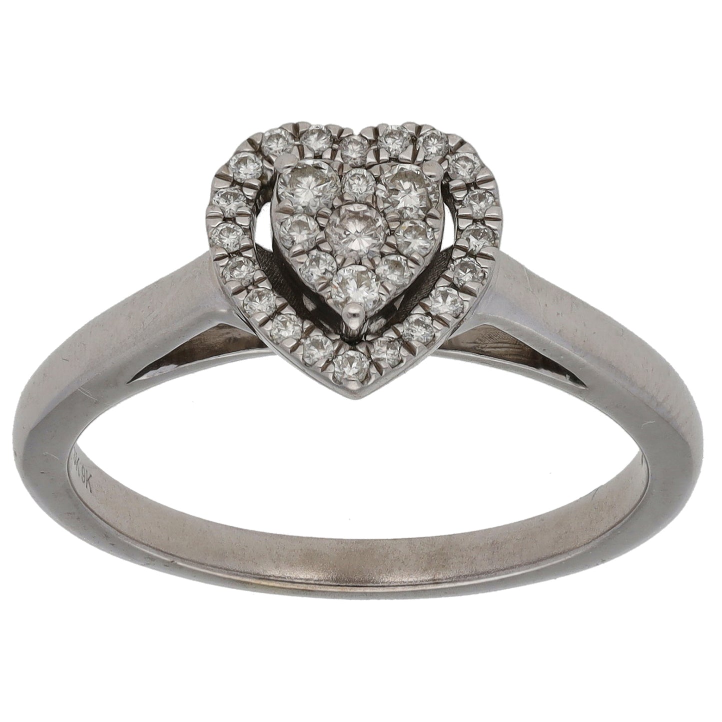 9ct White Gold 0.24ct Diamond Heart Dress/Cocktail Ring Size Q