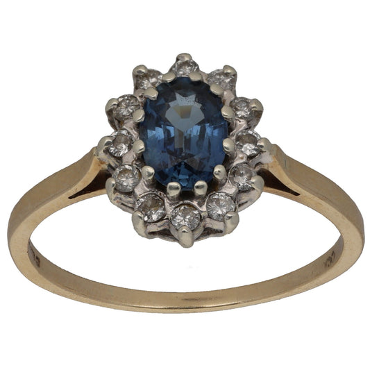 9ct Gold Sapphire & 0.12ct Diamond Cluster Ring Size Q