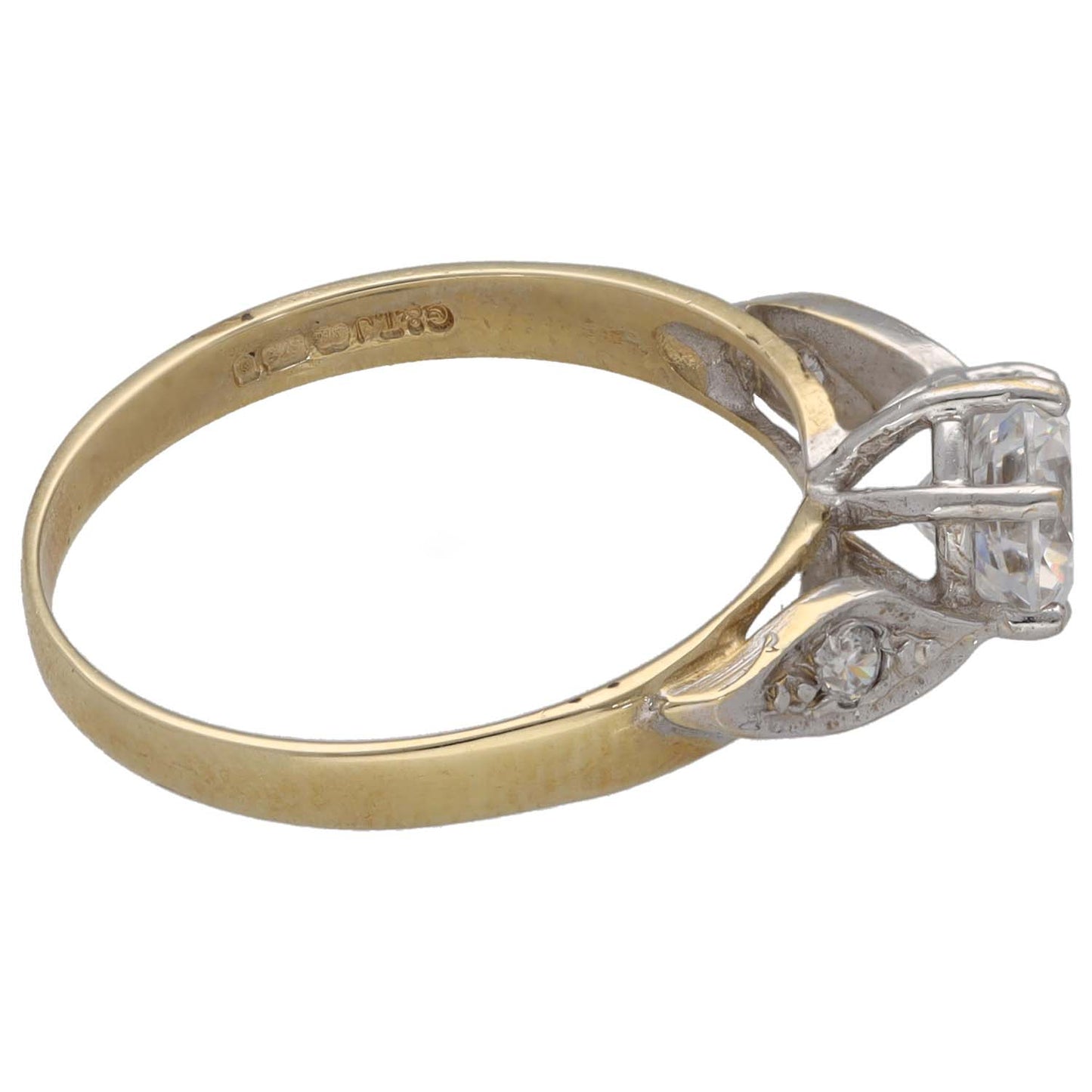 9ct Gold Cubic Zirconia Single Stone Ring With Accents Size N