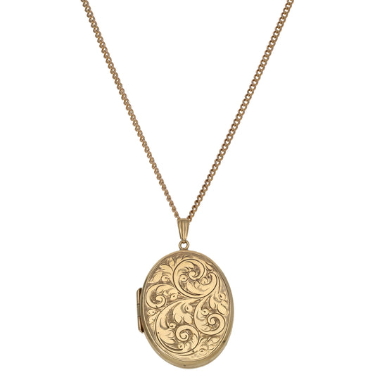 9ct Gold Patterned Locket Pendant With Chain