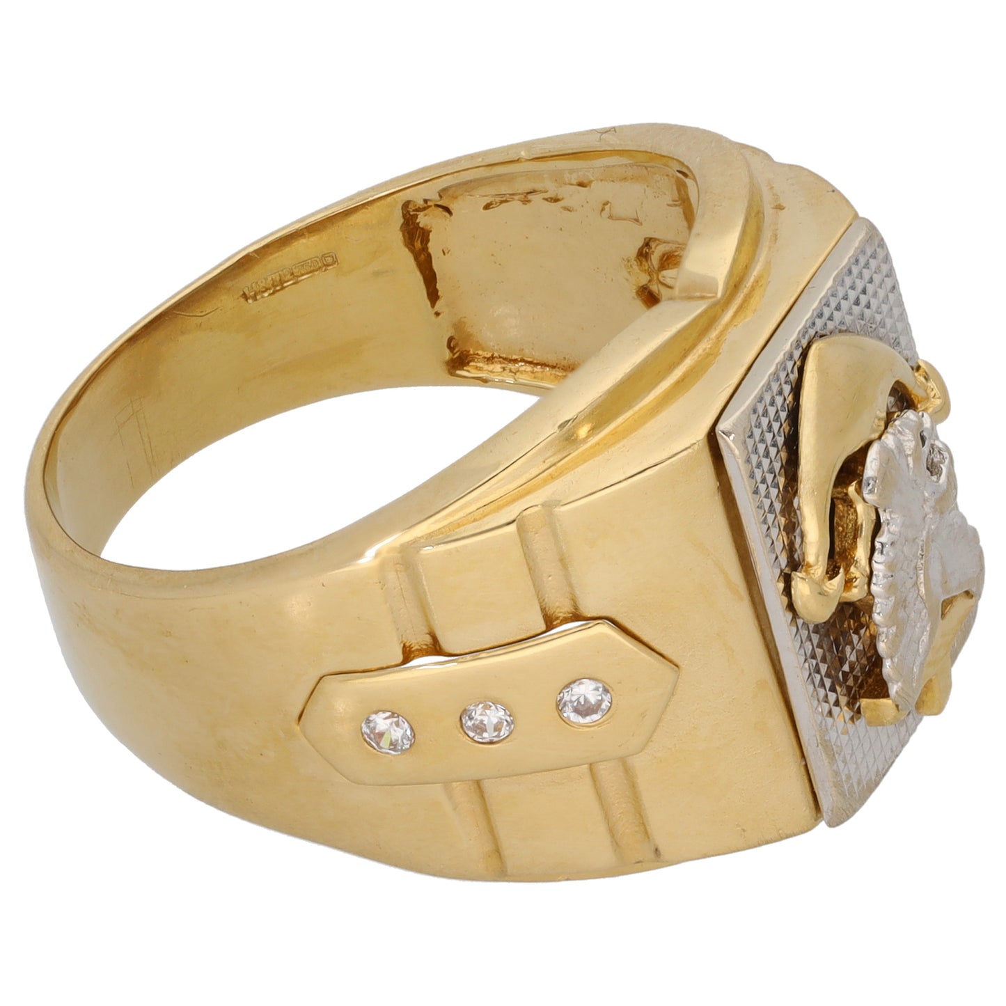 18ct Gold Cubic Zirconia Crest/Emblem Signet Ring Size S