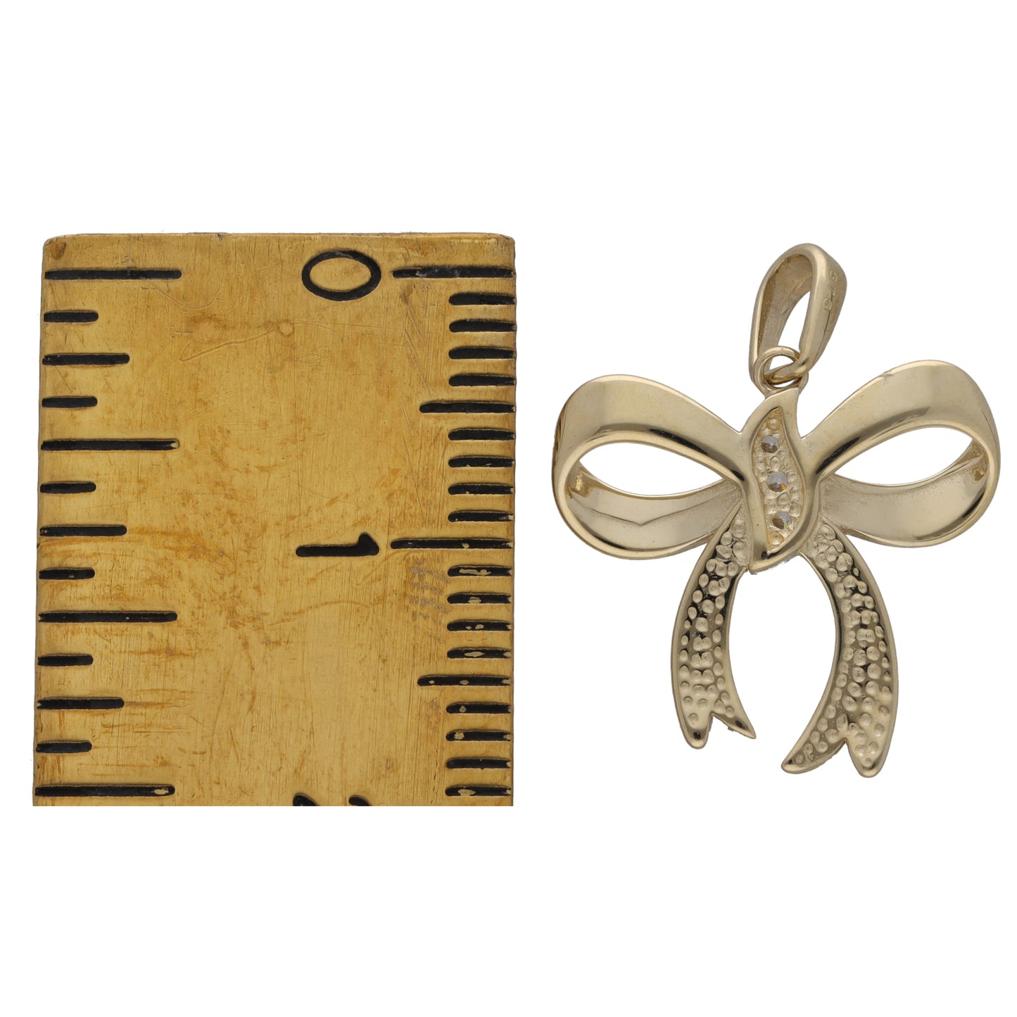 New 9ct Gold Cubic Zirconia Bow Pendant