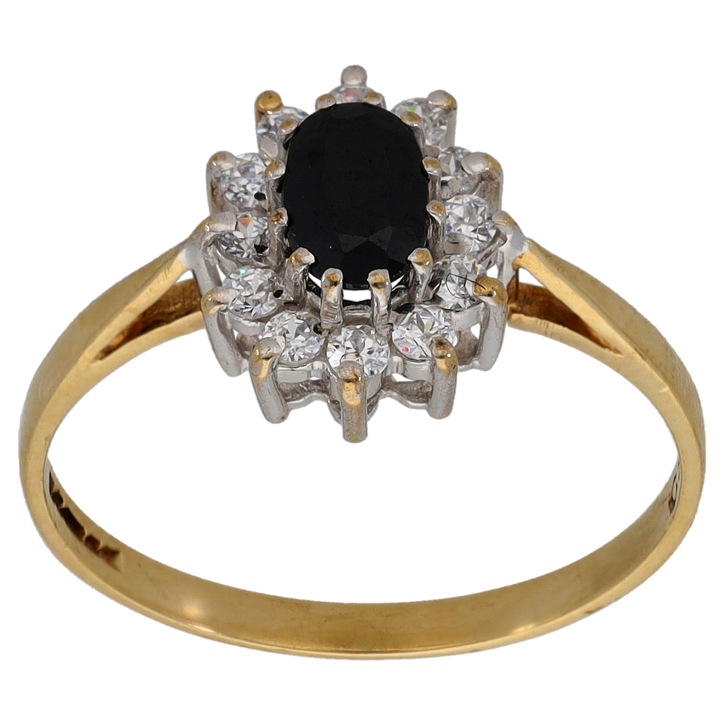 9ct Gold Sapphire & Cubic Zirconia Cluster Ring Size P