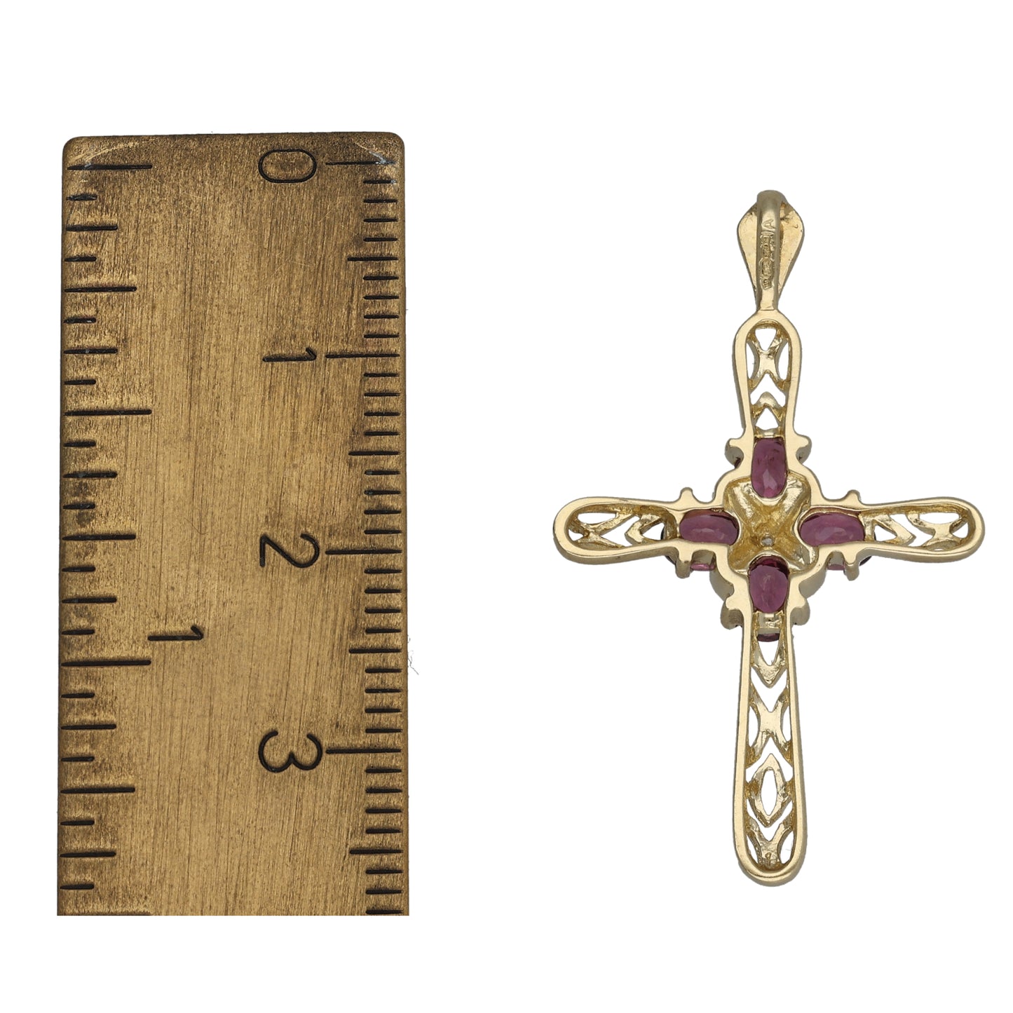 9ct Gold Garnet & 0.005ct Diamond Cross Pendant