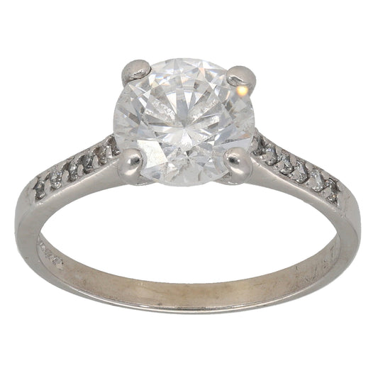 9ct White Gold Cubic Zirconia Single Stone Ring with Accent Stones Size O