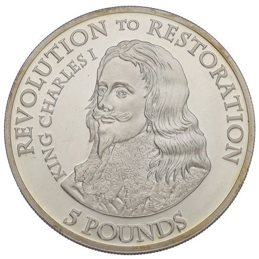 Sterling Silver Revolution To Restoration King Charles I 5 Pounds Coin 2010