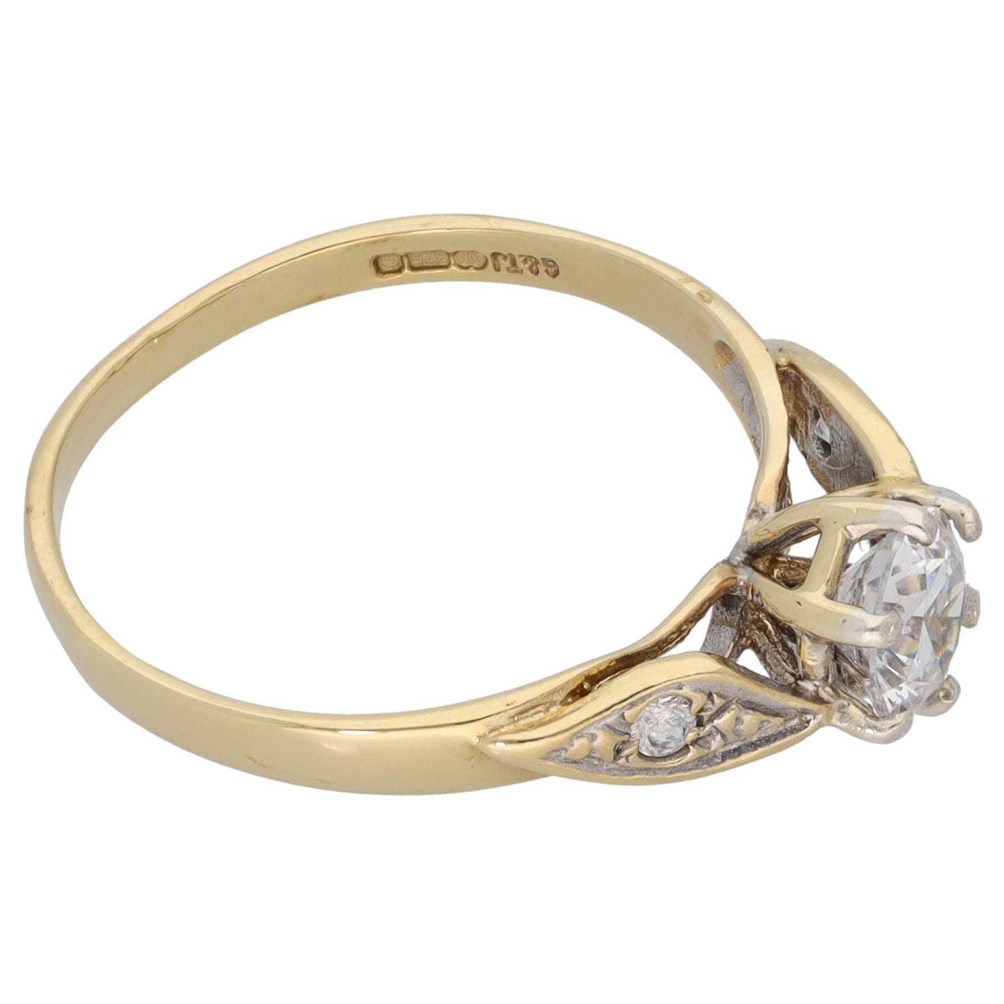 9ct Gold Cubic Zirconia Single Stone Ring With Accents Size P