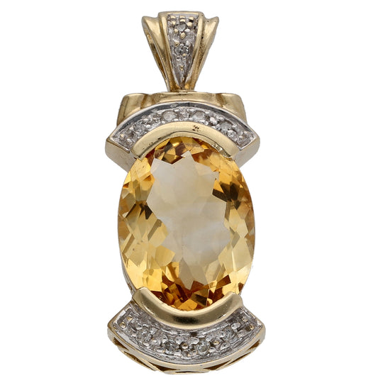 9ct Gold Citrine & 0.05ct Diamond Dress/Cocktail Pendant