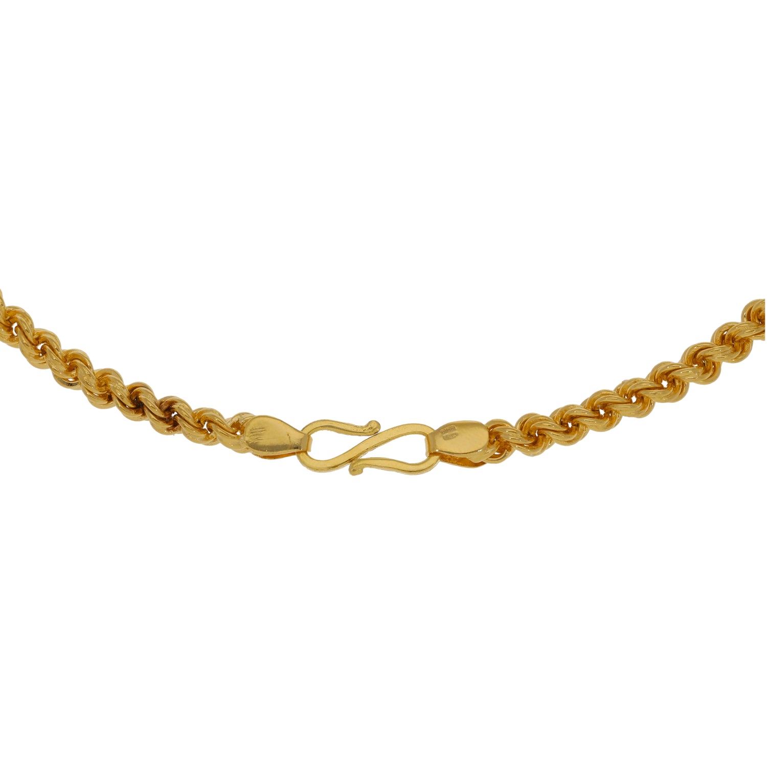 22ct Gold rope chain necklace with oval links and clasp, 20 inch length