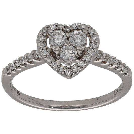 White gold heart cluster ring with round diamonds, size M