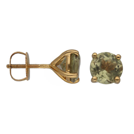 18ct gold chrysoberyl single-stone stud earring, faceted green oval with 4 prongs